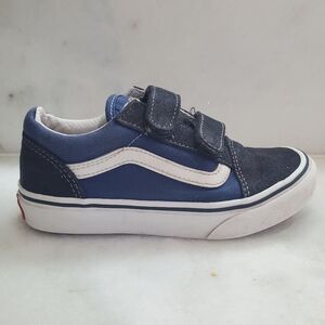 Vans Blue Old Skool Classic Low Top Sneakers with Iconic Side Stripe, Size 1